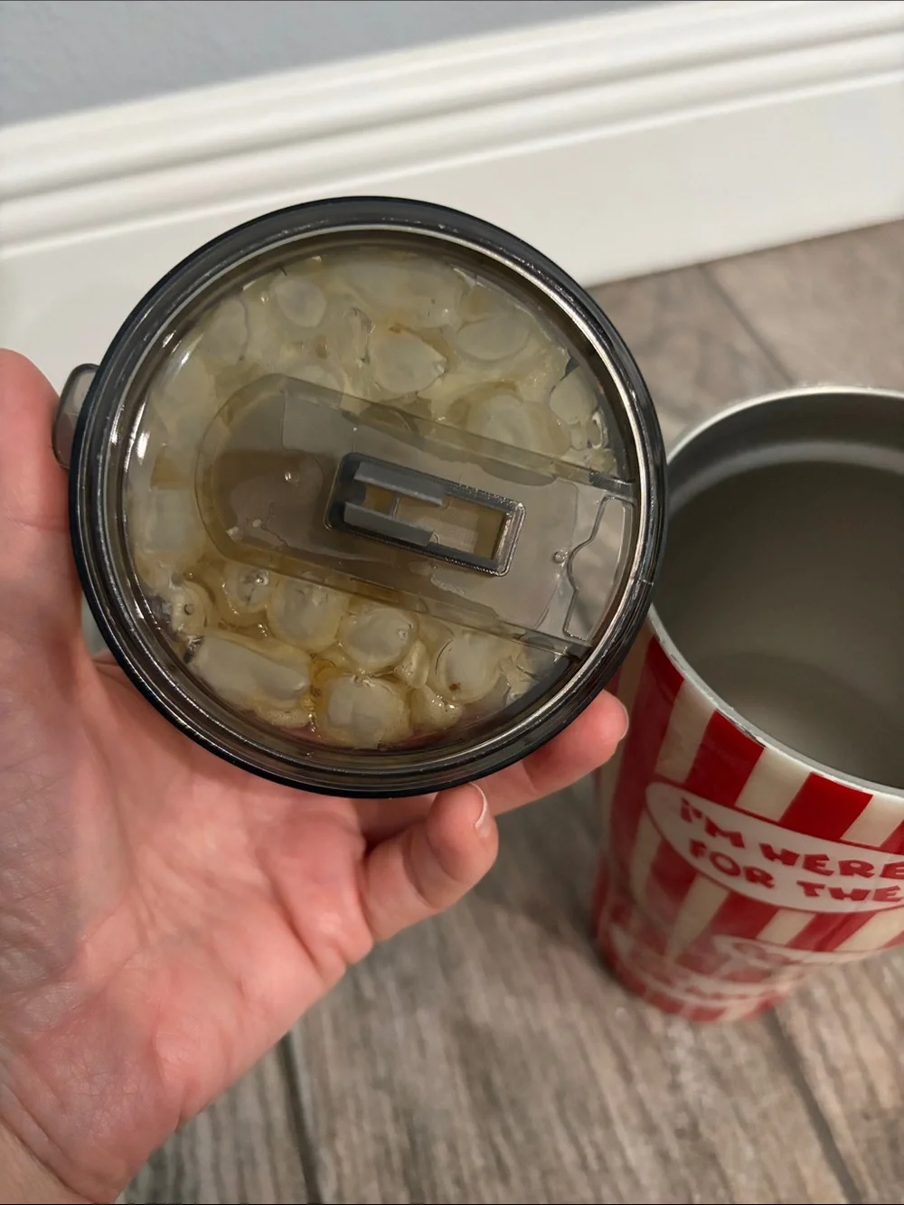 3D Popcorn Movie Tumbler 32 oz Stainless Classic Red White Stripe